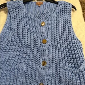 Sky Blue Knit Cardigan Vest